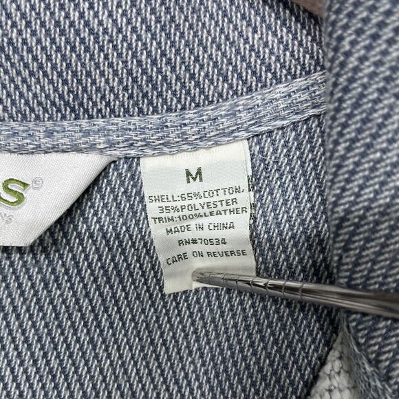 ORVIS Men Tweed Pull Over Medium Blue Sweater 1/4 Zip Leather Trim 2331 - Picture 5 of 11